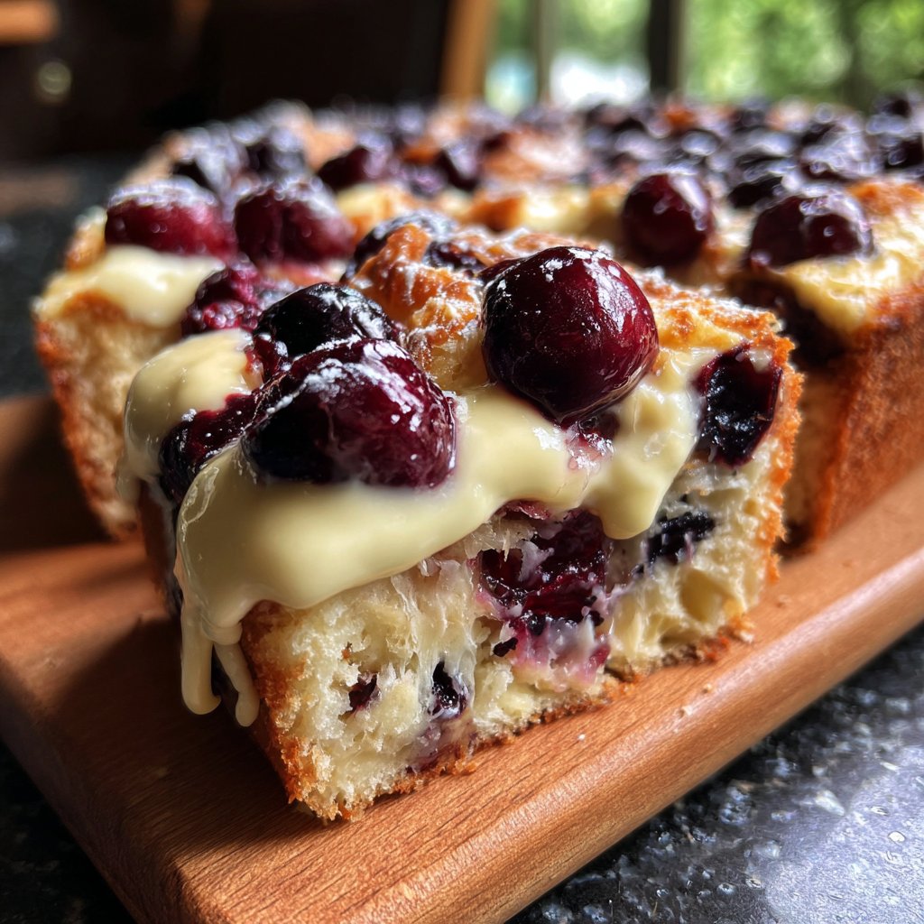 Blechkuchen mit Kirschen und Creme