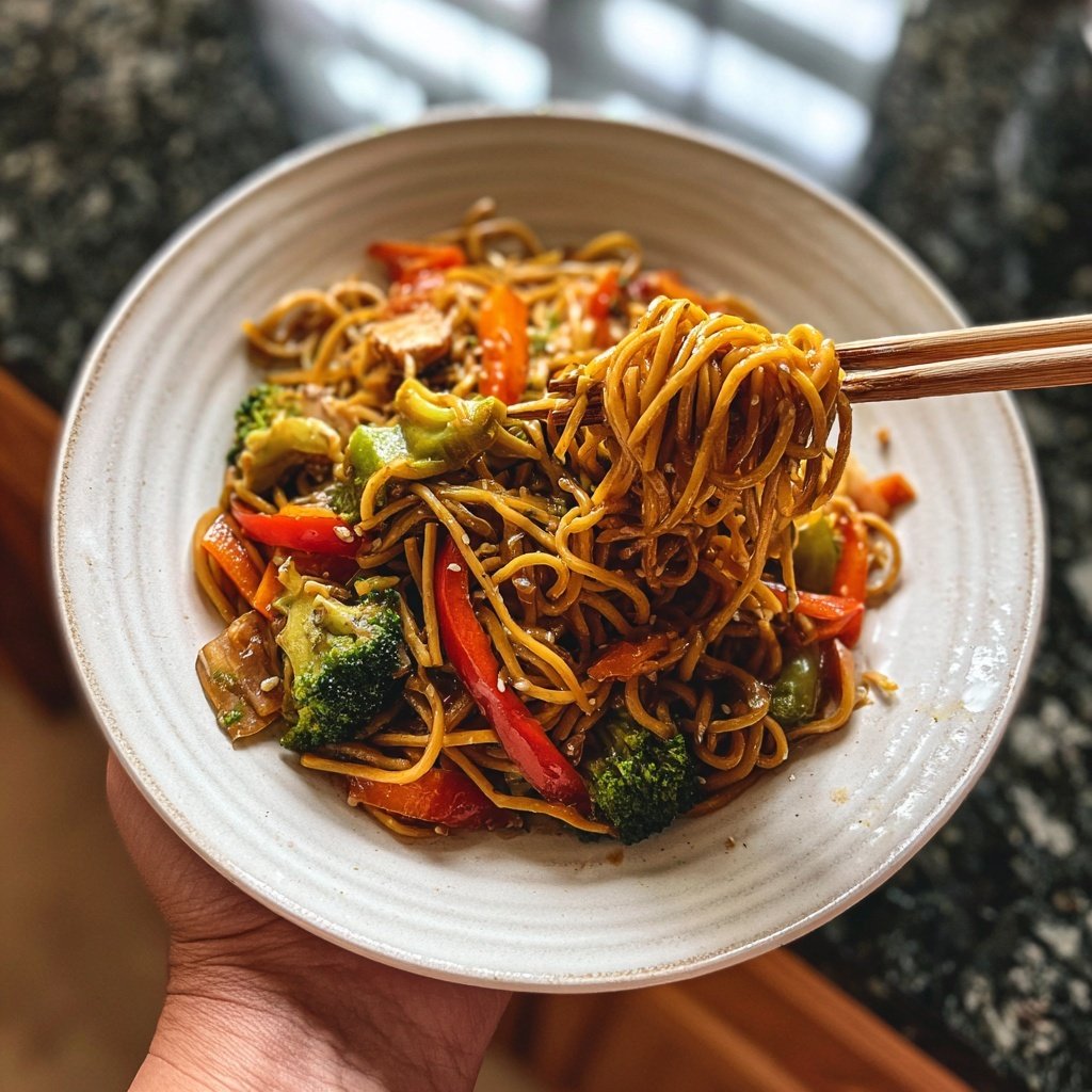 Hühnchen und Gemüse Lo Mein