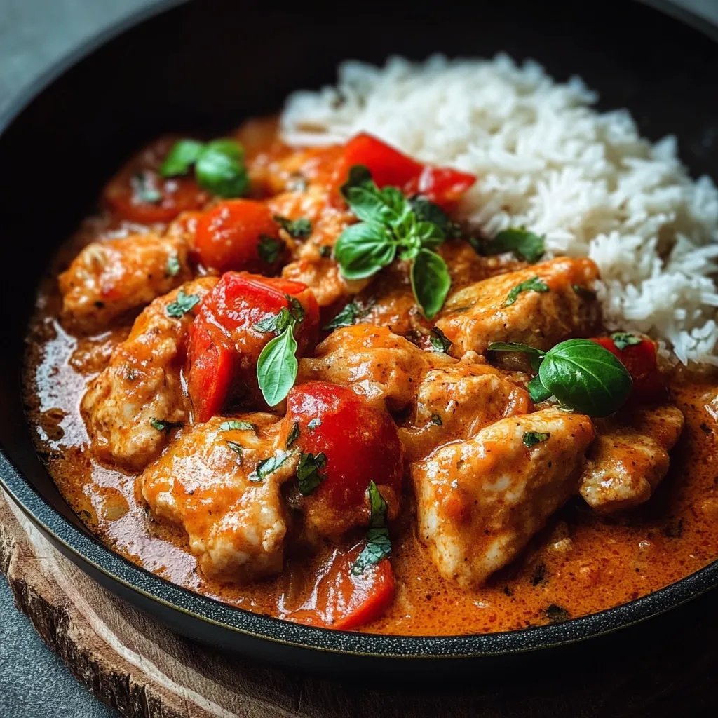 Tomatiges Hähnchen mit Reis